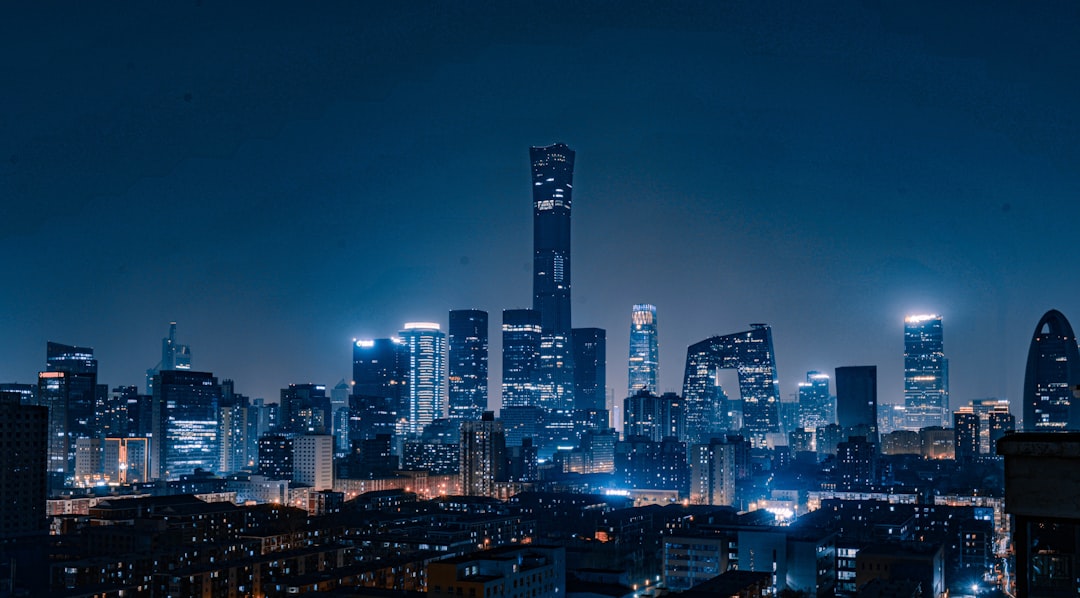 city skyline during night time