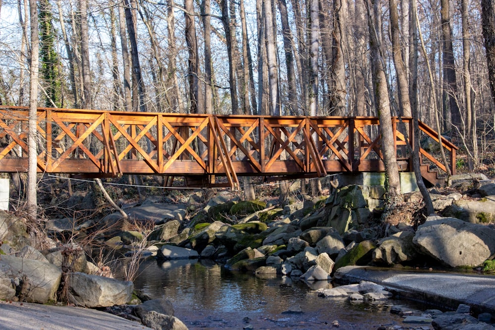 red metal bridge over river