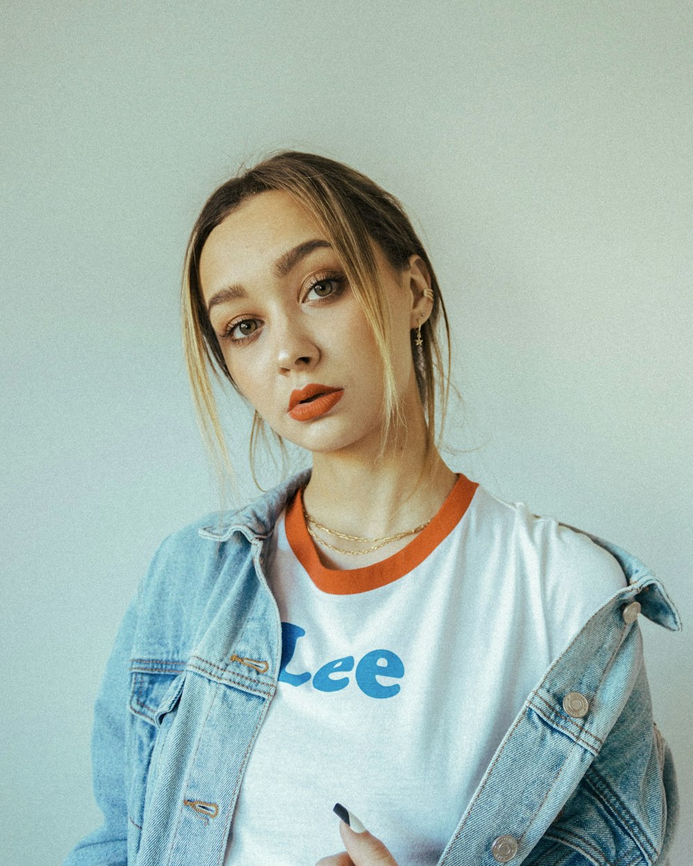 woman in blue denim jacket