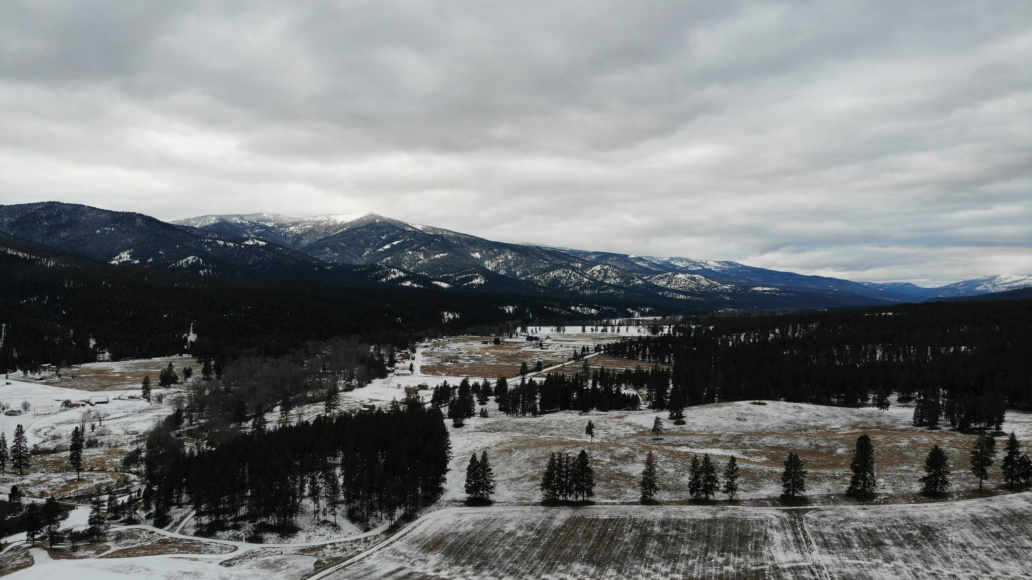 cold overcast drone shot