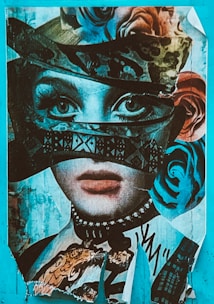 A captivating surreal portrait featuring a masked woman.