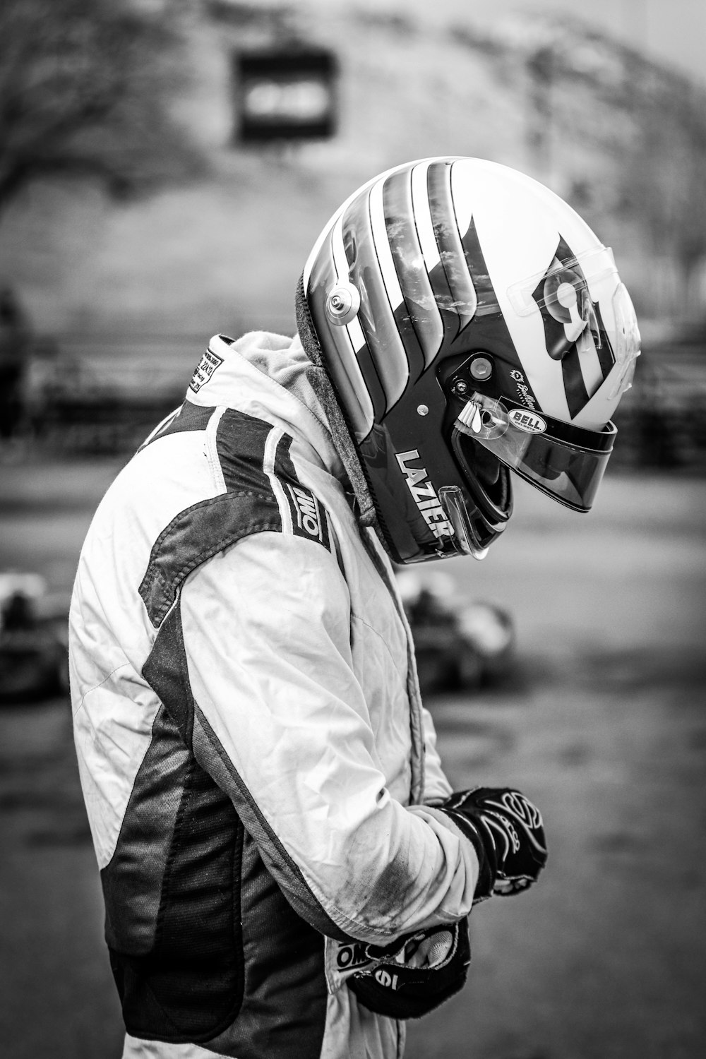 grayscale photo of football player