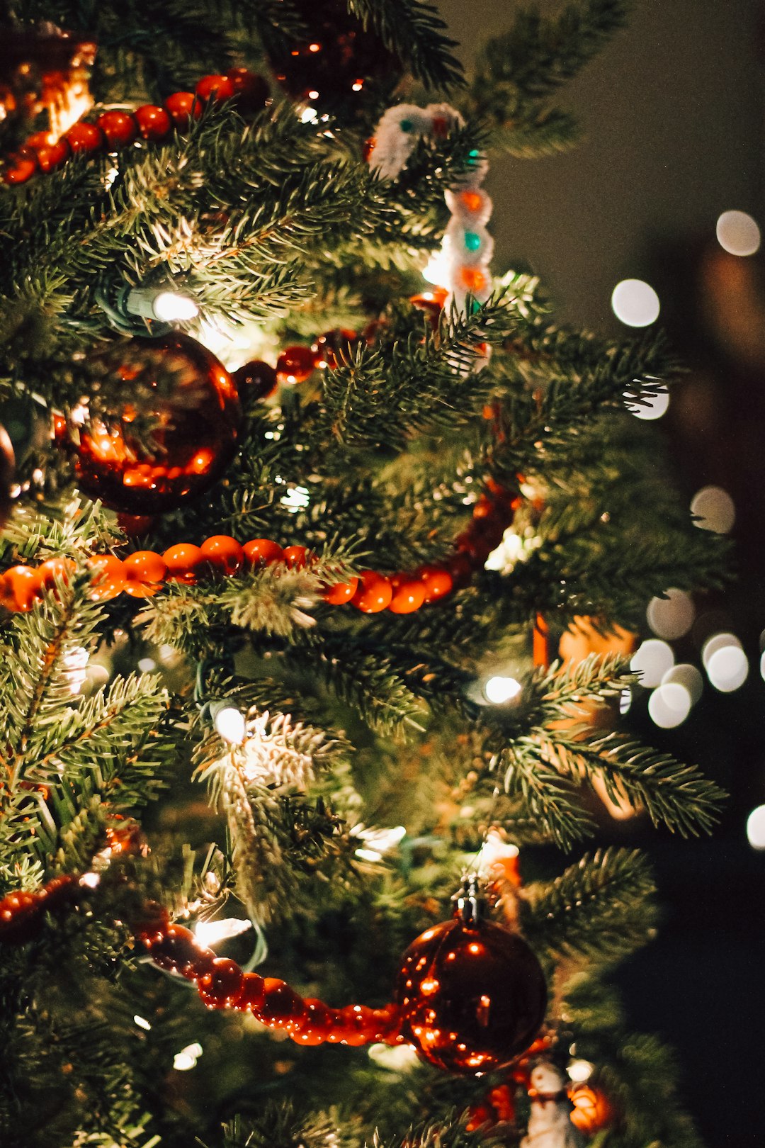 green christmas tree with red baubles