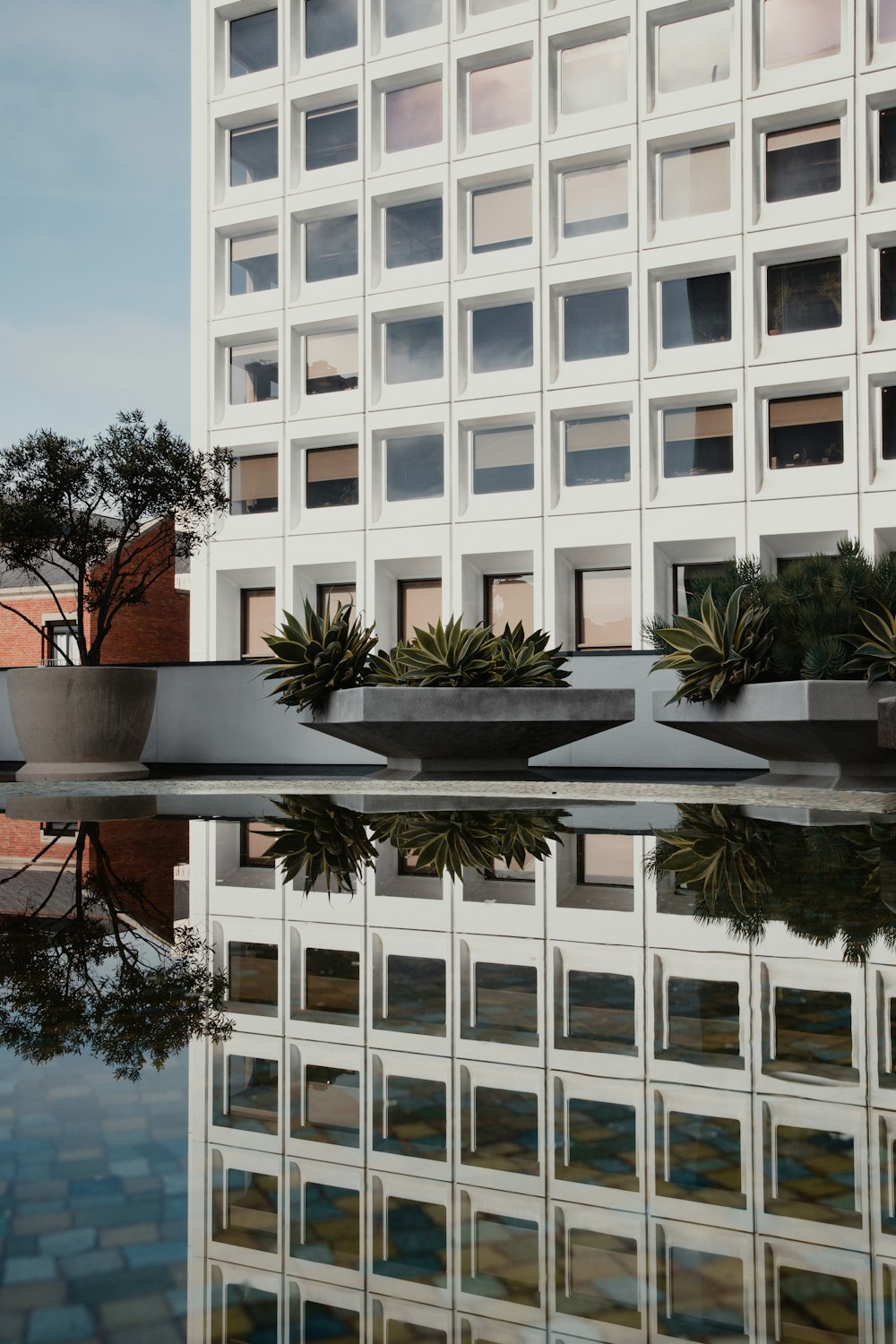 white concrete building near green trees under blue sky during daytime