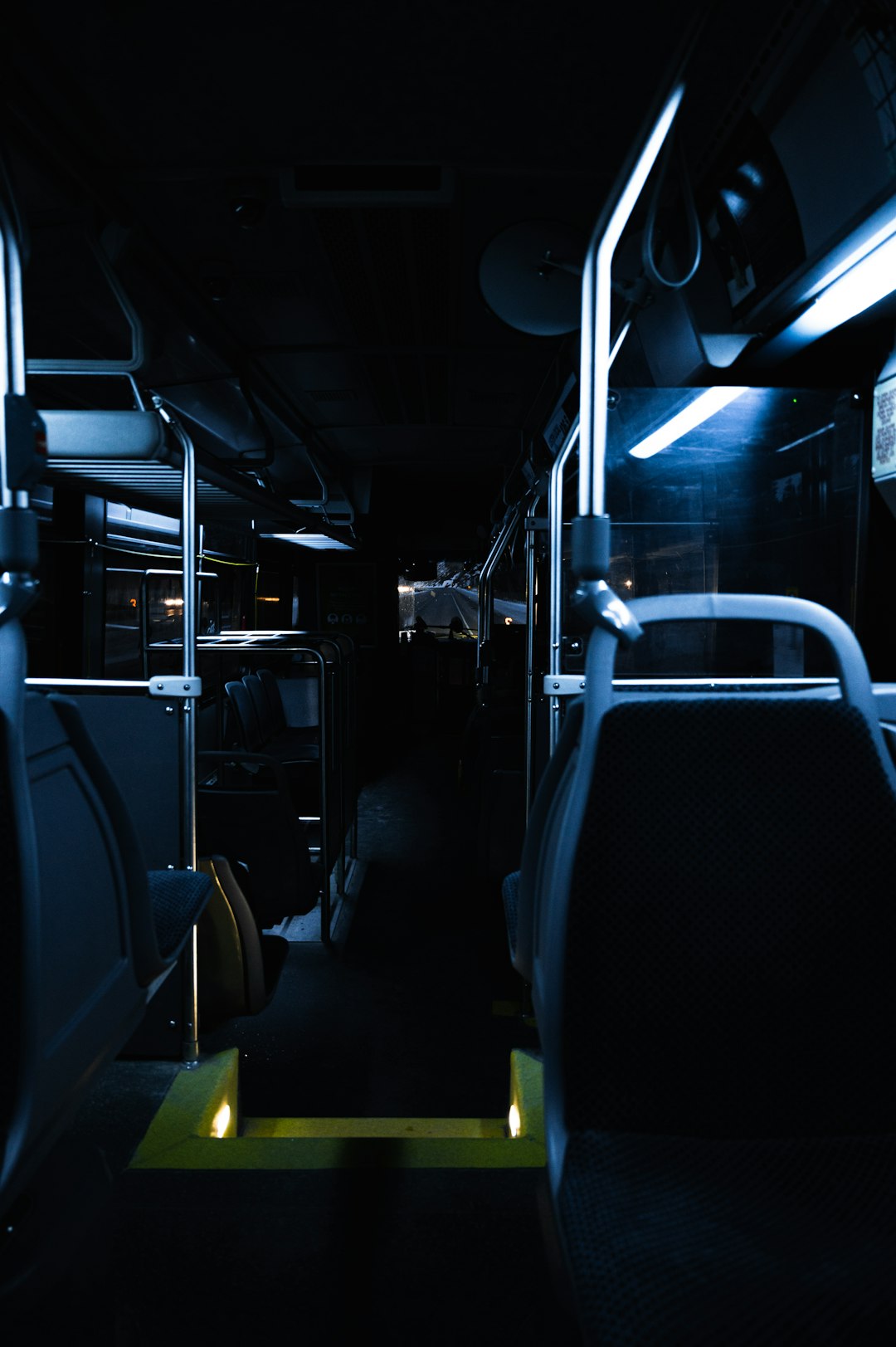 black and yellow bus interior