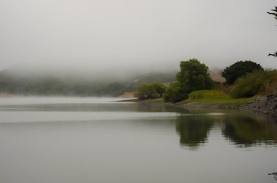 A peaceful meditation scene by a tranquil lake.