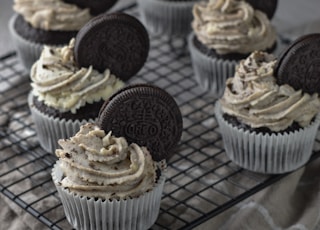 cupcakes on white and blue checkered textile