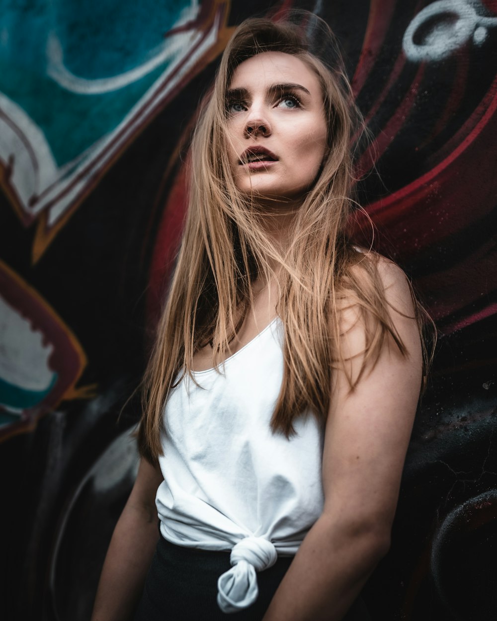 woman in white tank top