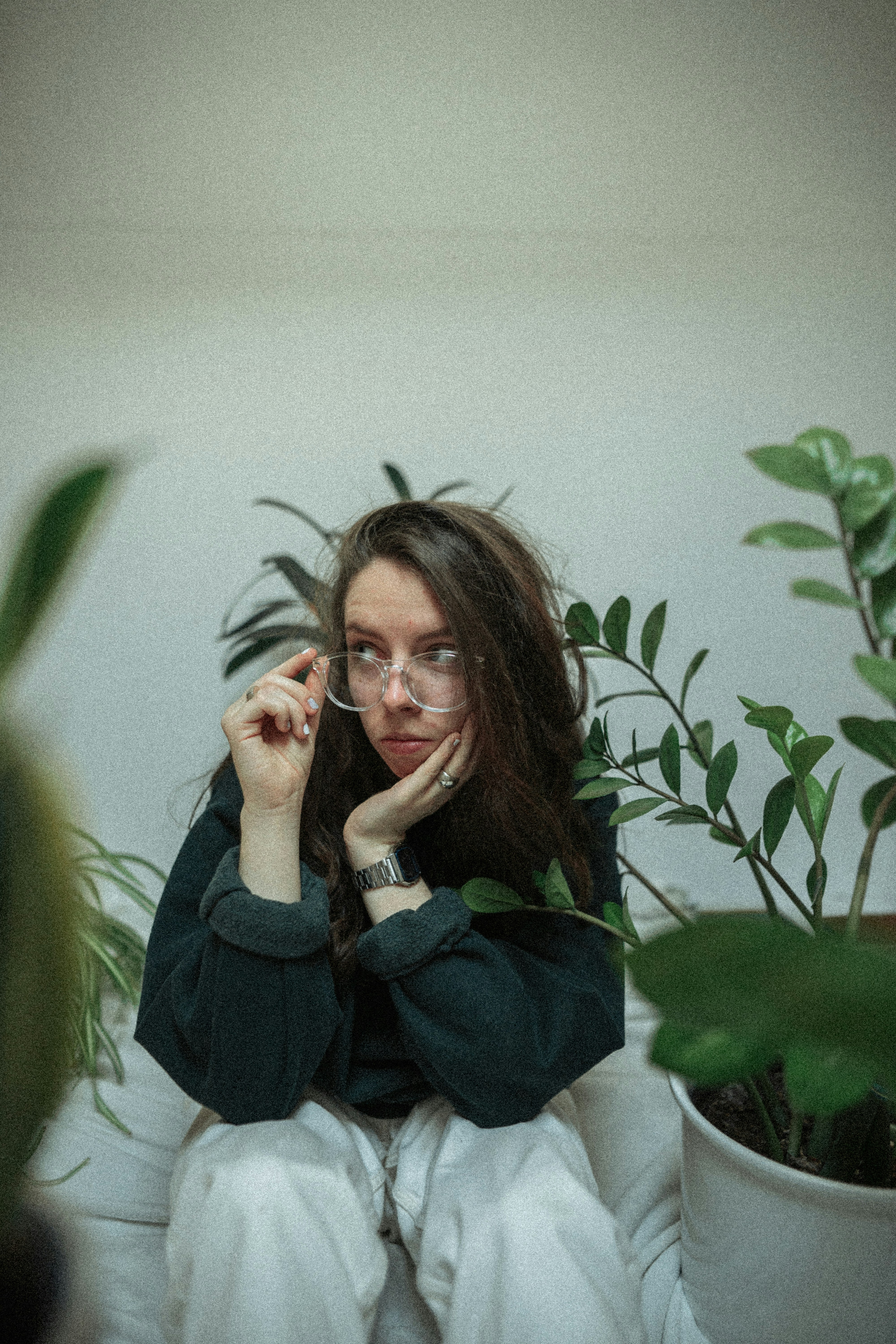 woman in blue long sleeve shirt