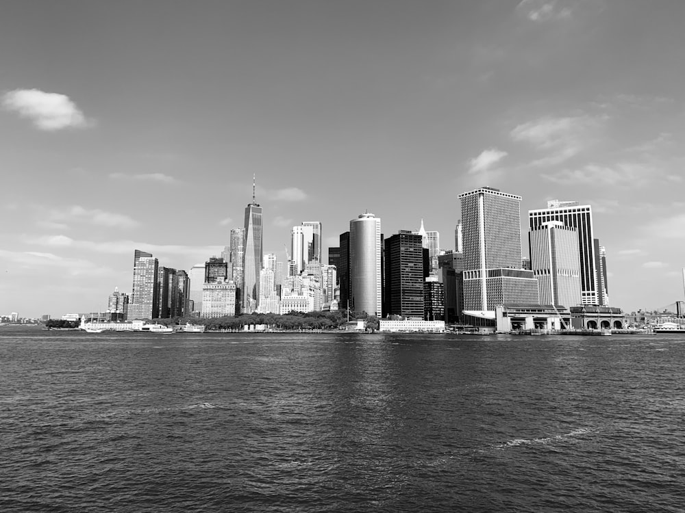 grayscale photo of city skyline