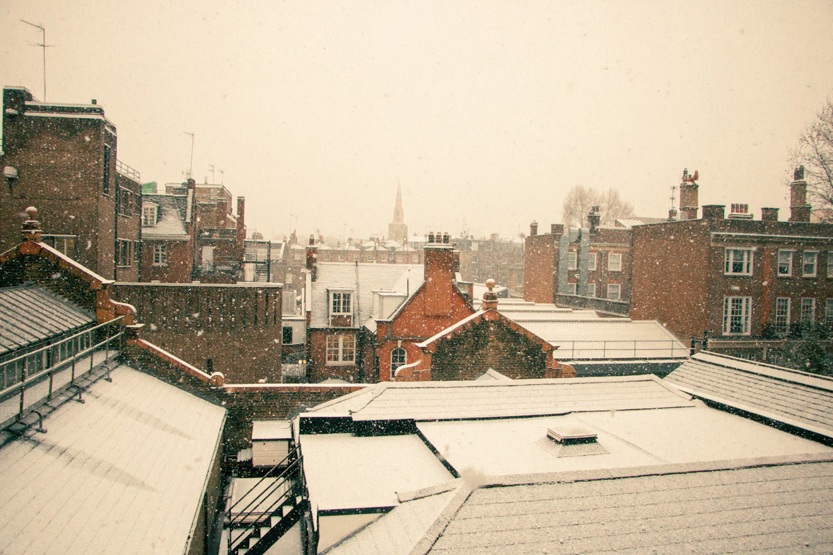 Buildings with flat roofs in sunlight