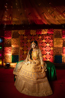 woman in gold dress sitting on chair