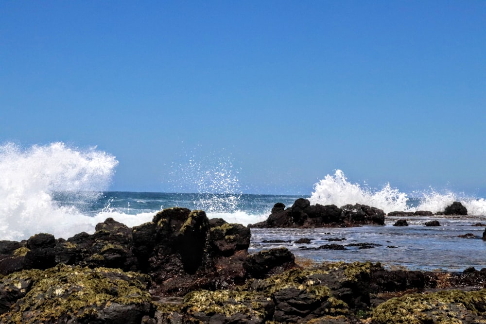 ocean waves crashing on rocks during daytime