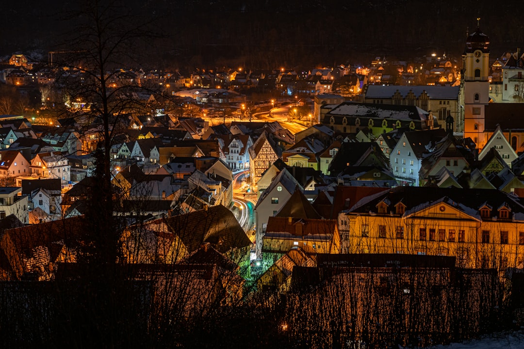 aerial view of city during night time