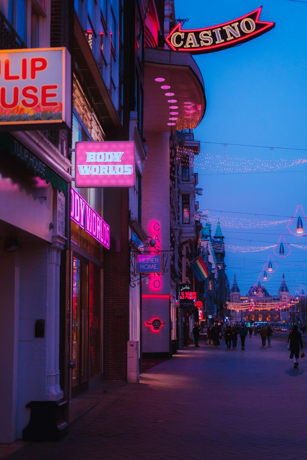 people walking on street during night time