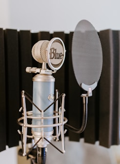 silver and black microphone on black and silver microphone stand