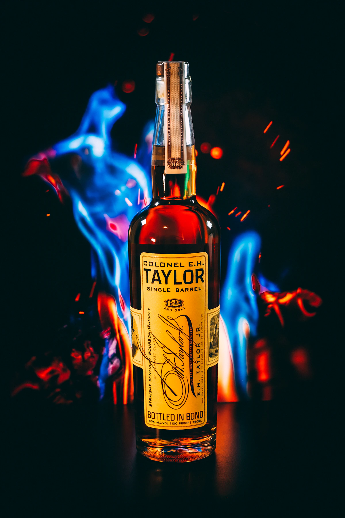 Premium bourbon whiskey bottle and glass