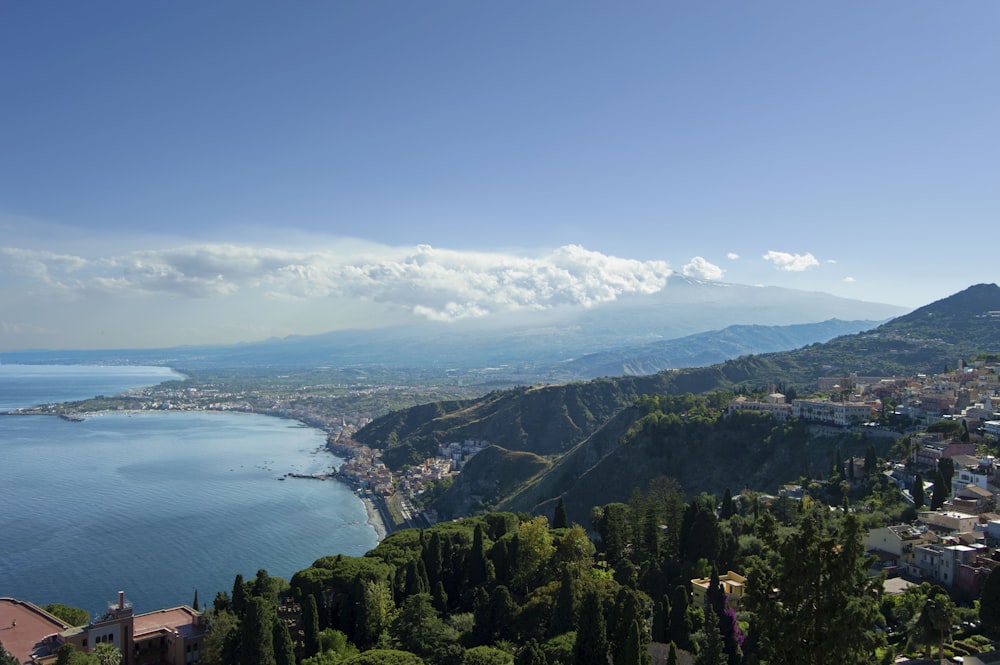 green trees and mountains near body of water under blue sky during daytime