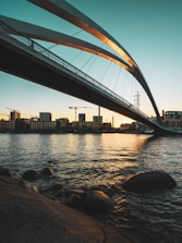 brown metal bridge over body of water during daytime