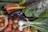 A vibrant assortment of fresh vegetables including leafy greens, colorful chard, eggplants, tomatoes, onions, and zucchinis. The arrangement highlights a variety of textures and colors, with the vegetables looking fresh and lush.