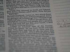 Close-up of hands reviewing and marking a printed text