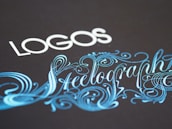 Elegant typography featuring the word 'LOGOS' in white capital letters, paired with an ornate script of 'Steelography' in a flowing, decorative blue font against a dark background.