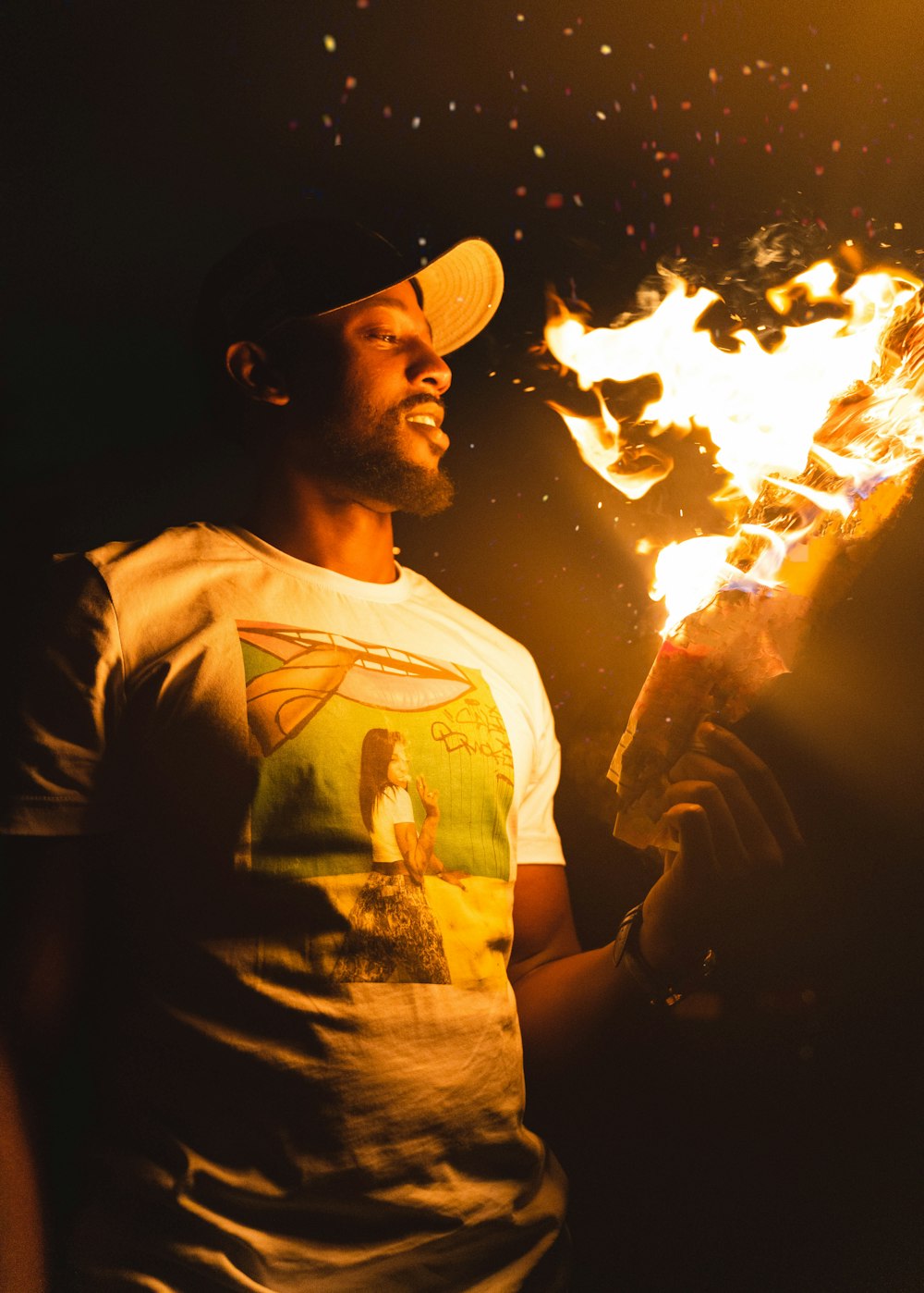 man in white crew neck t-shirt smoking