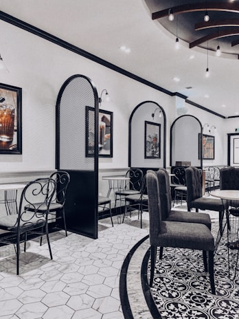 An elegant dining area with a blend of modern and classic styles.