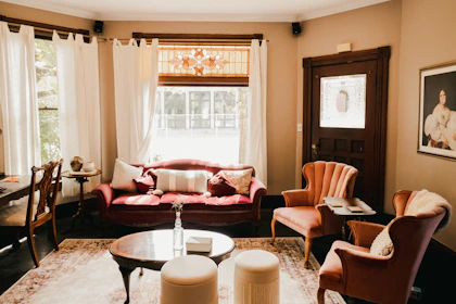 An elegant living room showcasing warm, inviting interior design.