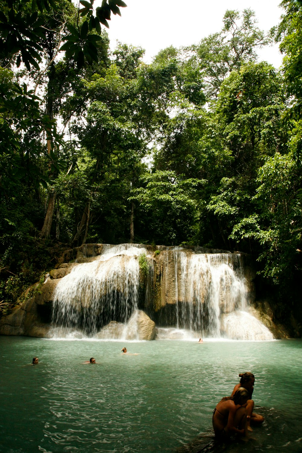 waterfalls in the middle of green trees during daytime