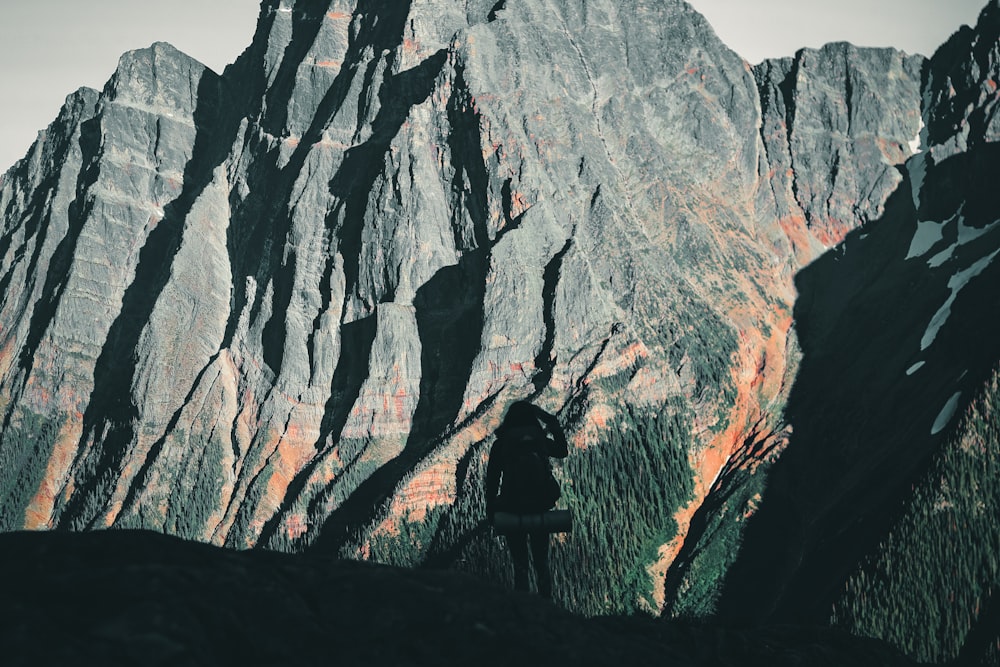 person standing on green grass near brown rocky mountain during daytime