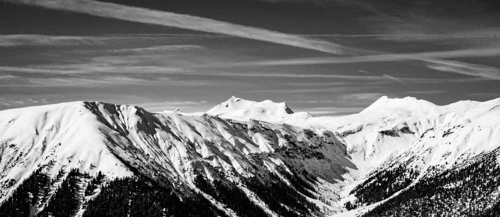 grayscale photo of snow covered mountain