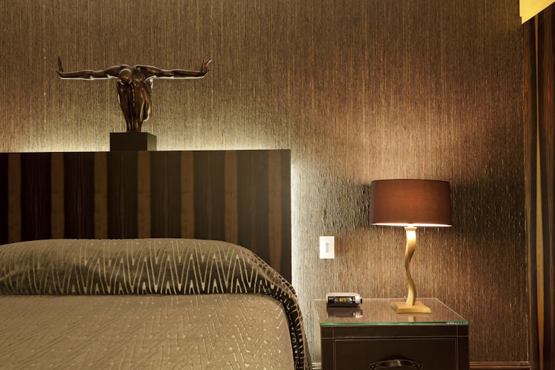 Evening view of room showing how artificial lighting affects wallpaper appearance