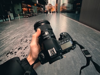 person holding black dslr camera