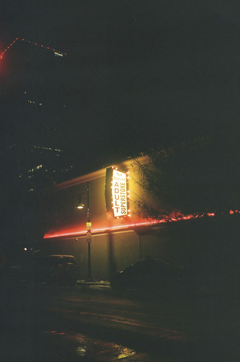 white and red lighted building during night time