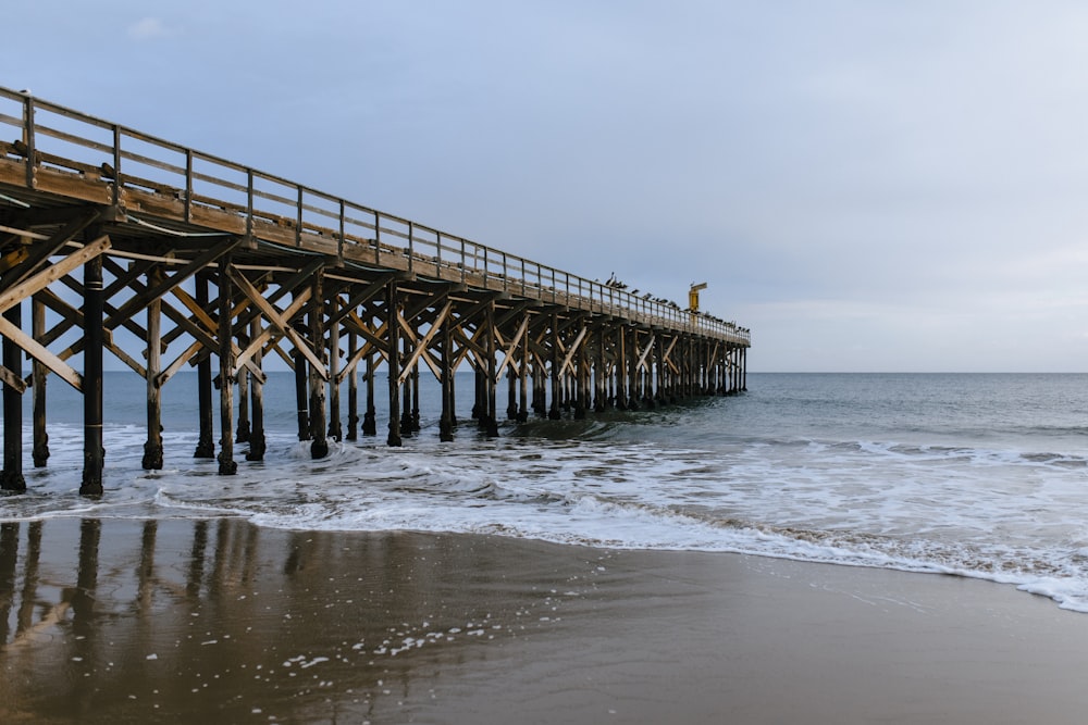 Braunes Holzdock auf See tagsüber