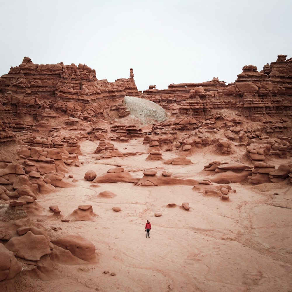 person in red jacket walking on brown sand during daytime