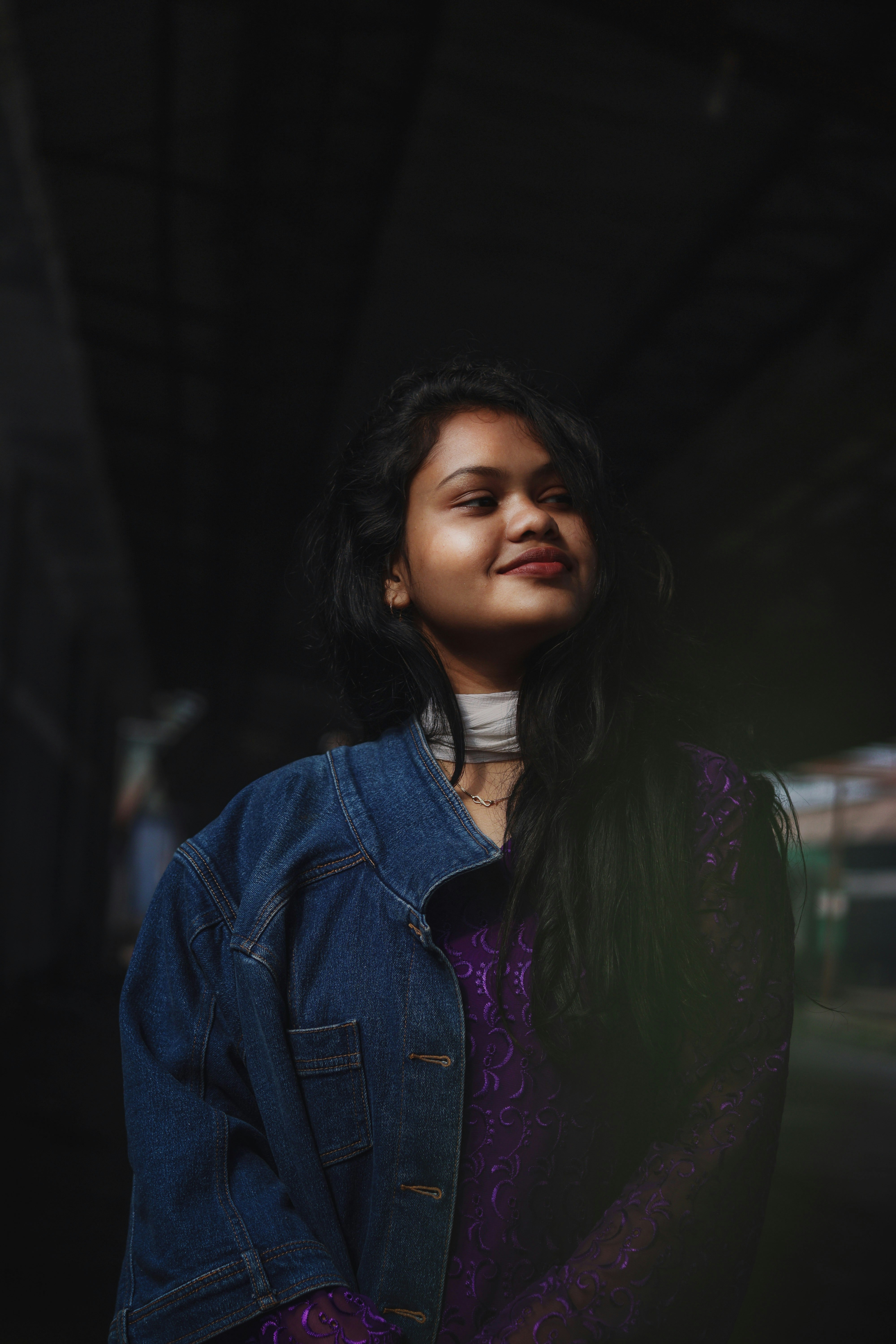 woman in blue denim jacket