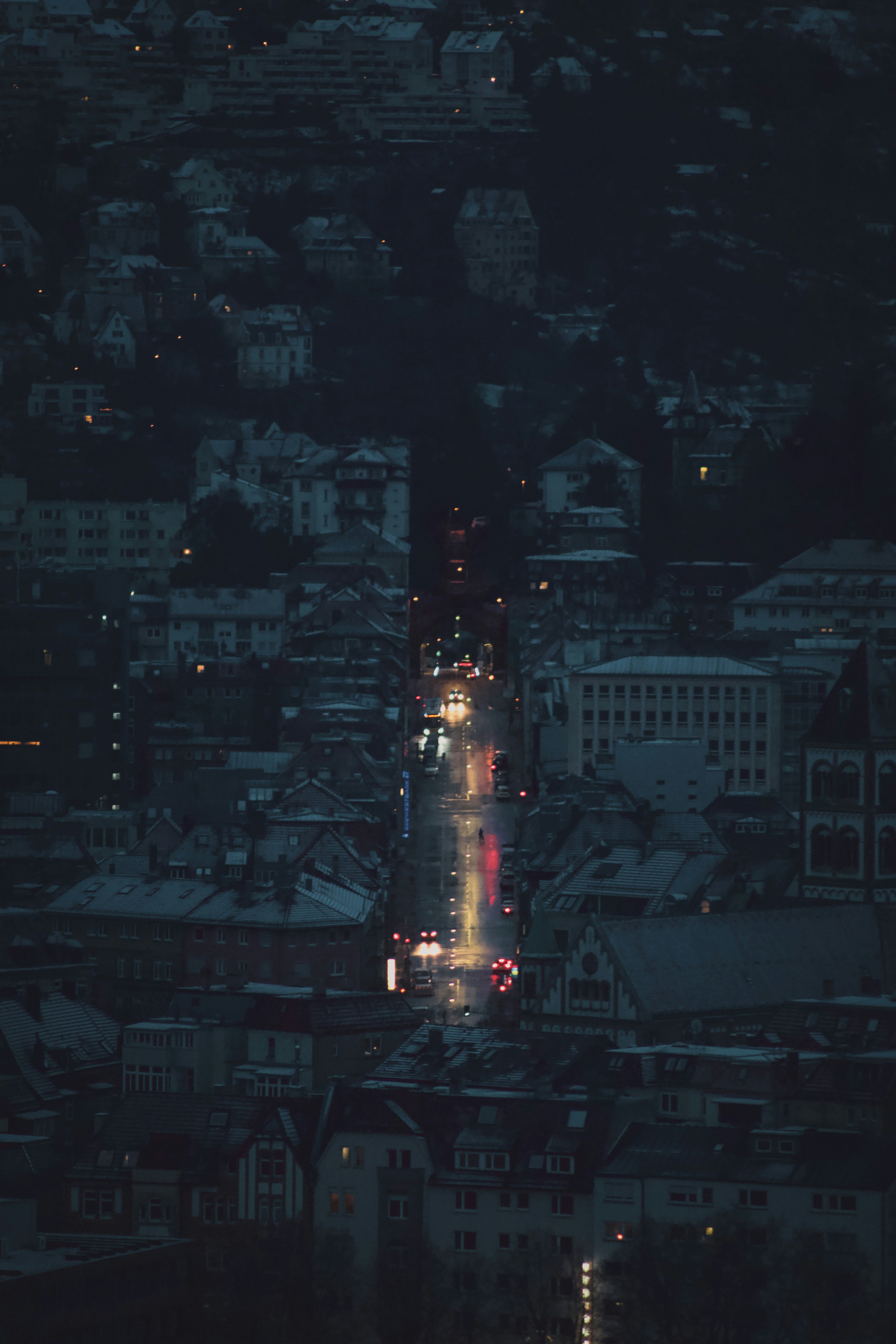 city skyline during night time