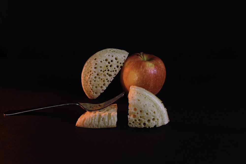 two red and white apple fruits