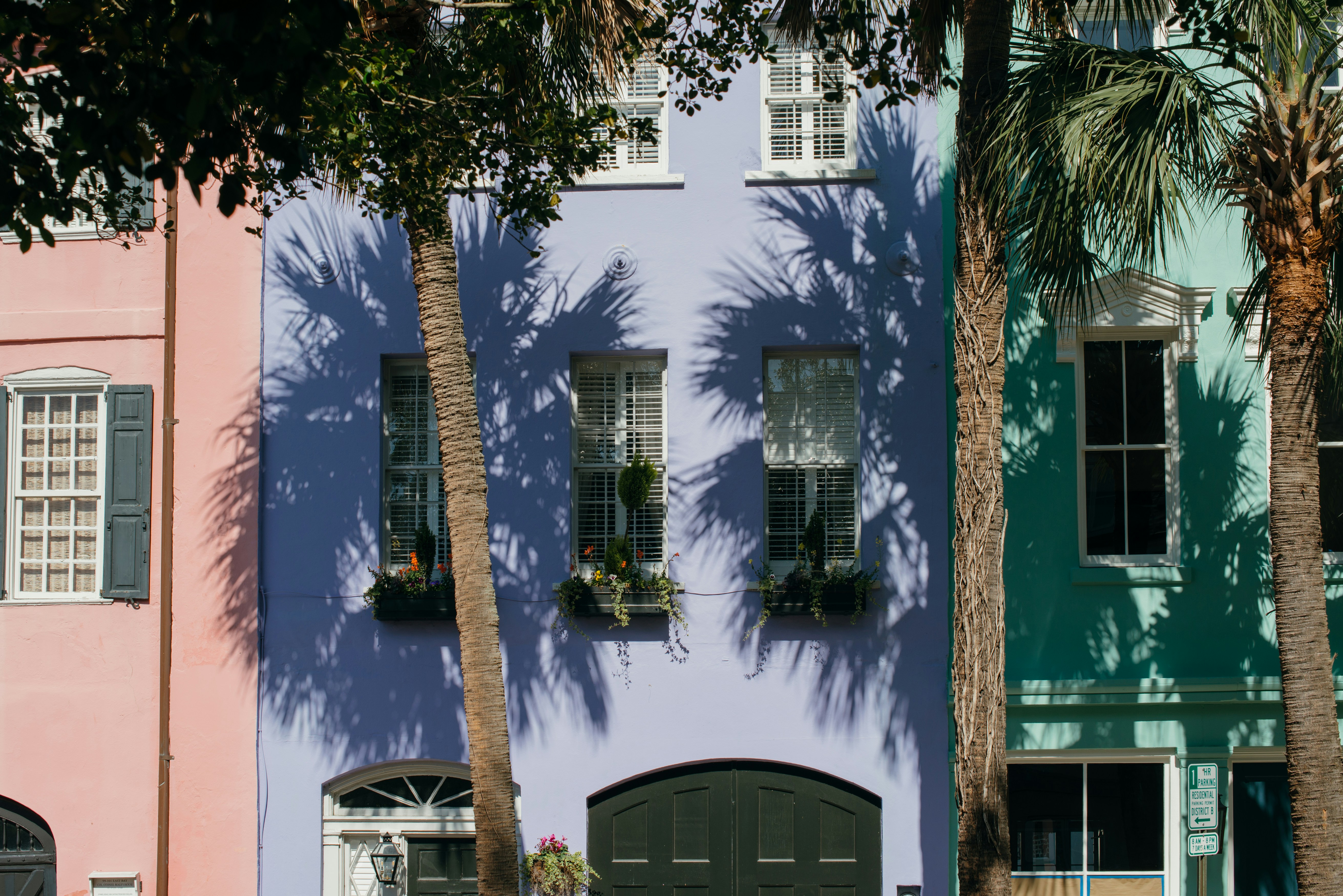 colorful house facades in Charleston.