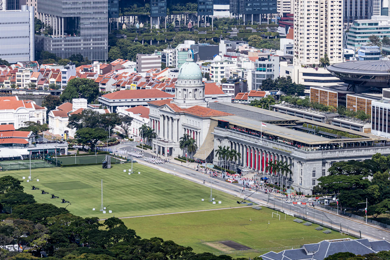Aerial view of Singapore's civic district and its neoclassical buildings