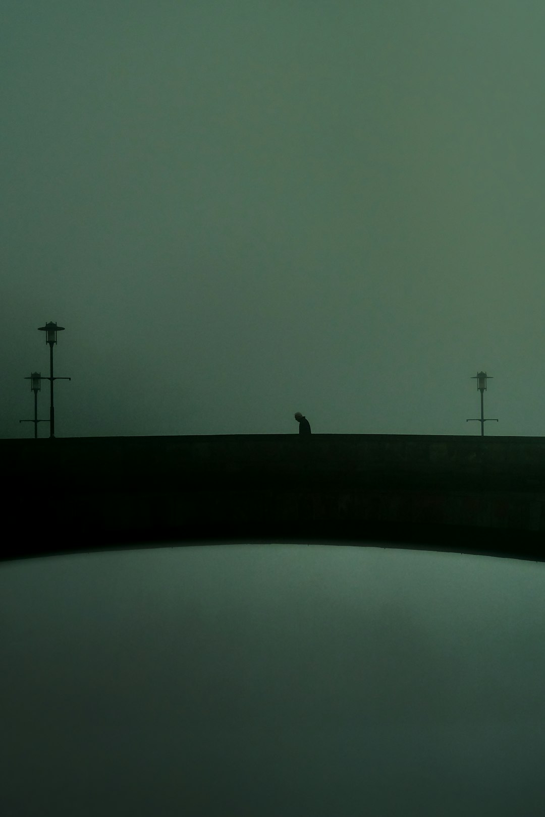 silhouette of person standing on bridge