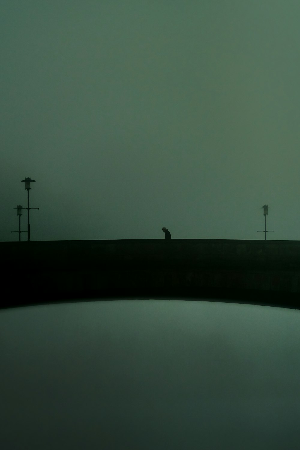 silhouette of person standing on bridge