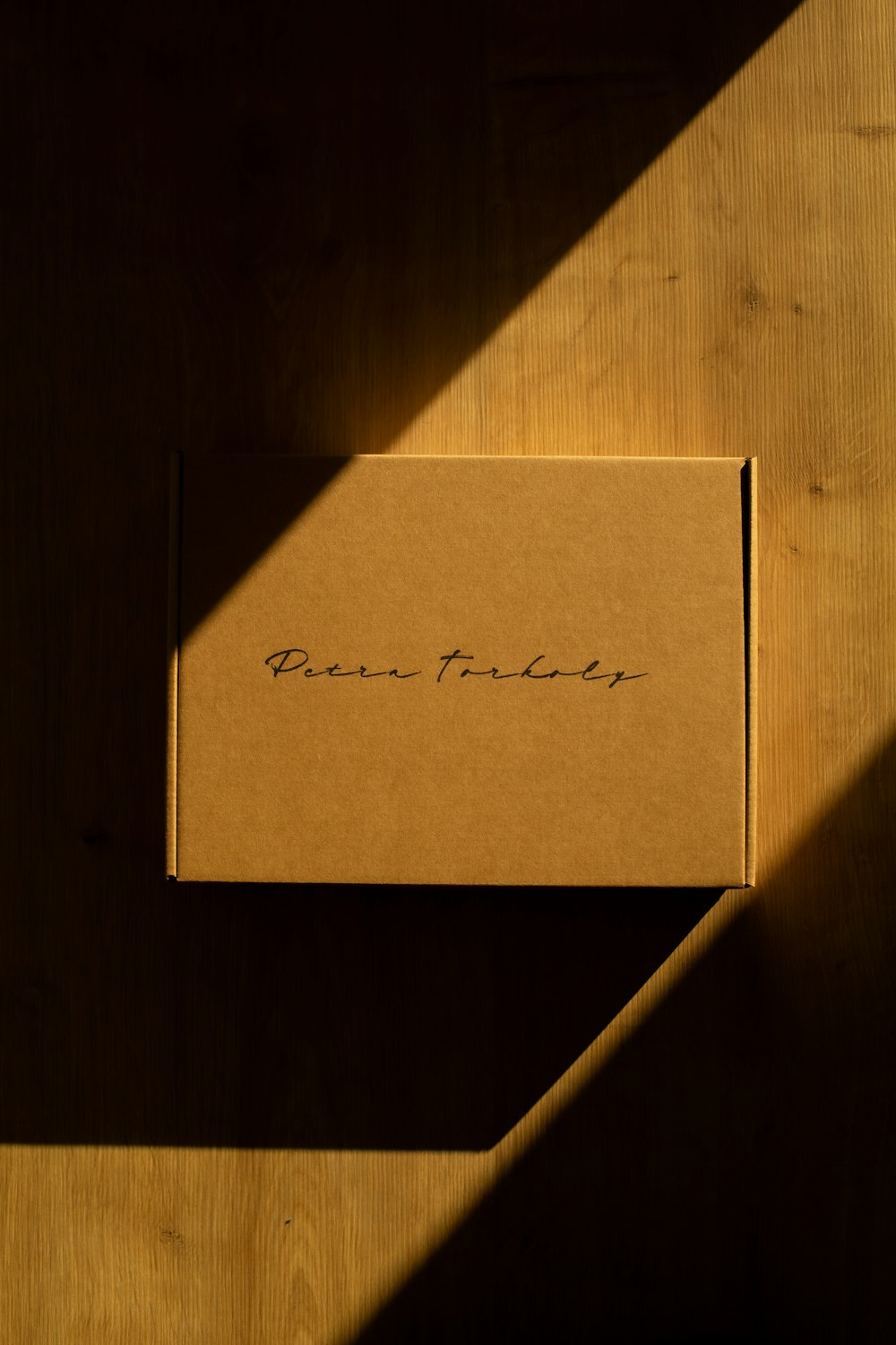 caja de cartón marrón sobre mesa de madera marrón