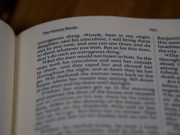 A close-up view of a page from a book displaying text with a focus on certain highlighted words and phrases. The page number 195 is visible along with the chapter title 'The History Books'. The focus is slightly blurred towards the deeper sections of the page.