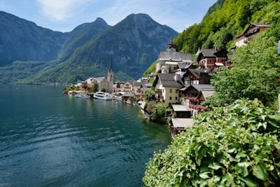 houses near body of water and mountain during daytime