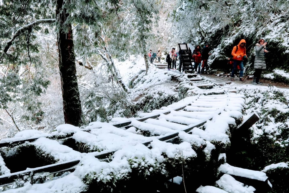 people walking on snow covered pathway during daytime