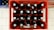 A red plastic crate contains 20 glass bottles, each topped with a metal cap featuring a green star symbol. The layout is viewed from above, showing the bottles neatly arranged in a grid pattern. The floor beneath is tiled in a light color.