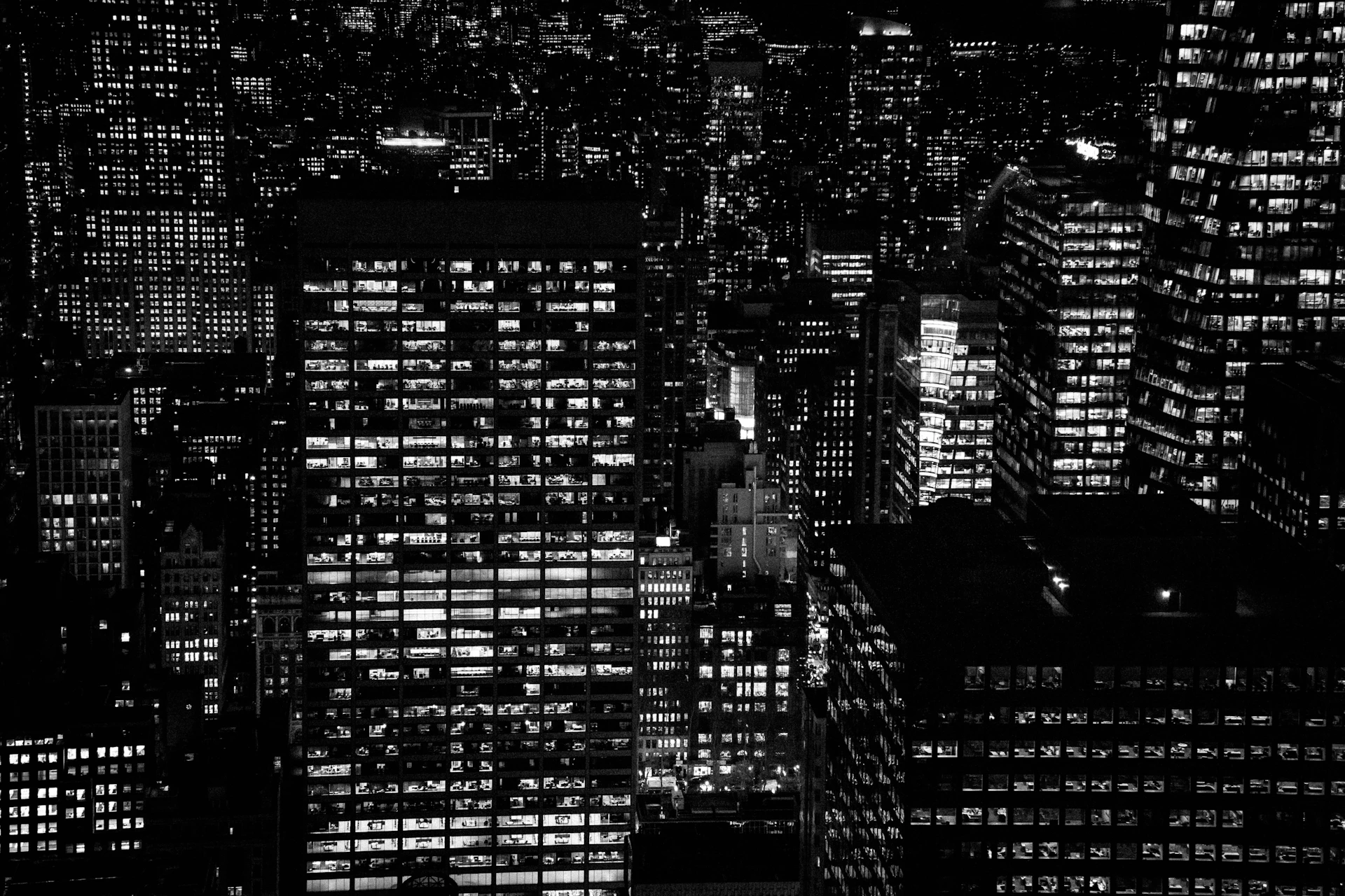 aerial view of city buildings during night time